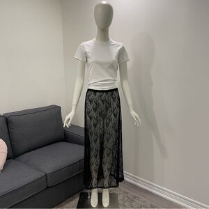 NWT KAFFE KAvivian Skirt Size M Long Black Sheer Lace Elastic Waist